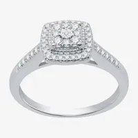 I Said Yes (H-I / I1) Womens 1/4 CT. T.W. Lab Grown White Diamond Sterling Silver Side Stone Halo Engagement Ring