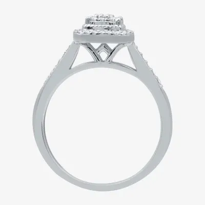 I Said Yes (H-I / I1) Womens 1/4 CT. T.W. Lab Grown White Diamond Sterling Silver Side Stone Halo Engagement Ring