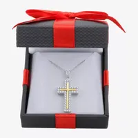 Womens 3/4 CT. T.W. Mined White Diamond 14K Gold Over Silver Sterling Silver Cross Pendant Necklace