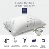 Ella Jayne Rayon Shredded Memory Foam Pillow, Adjustable Density, with Extra Fill and Carry Pouch