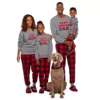 North Pole Trading Co. Very Merry Womens Crew Neck Long Sleeve 2-pc. Pant Pajama Set