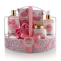 Lovery Wild Rose & Raspberry Leaf Bath Set - 8pc Shower Caddy Gift