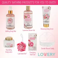 Lovery Wild Rose & Raspberry Leaf Bath Set - 8pc Shower Caddy Gift