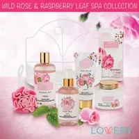 Lovery Wild Rose & Raspberry Leaf Bath Set - 8pc Shower Caddy Gift