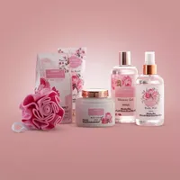 Lovery Wild Rose & Raspberry Leaf Bath Set - 8pc Shower Caddy Gift