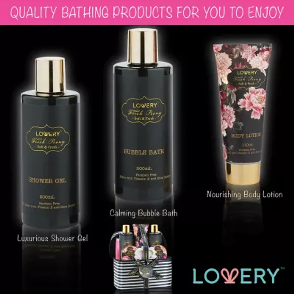 Lovery Fresh Peony Spa Gift Basket - 10pc Self Care Cosmetic Bag