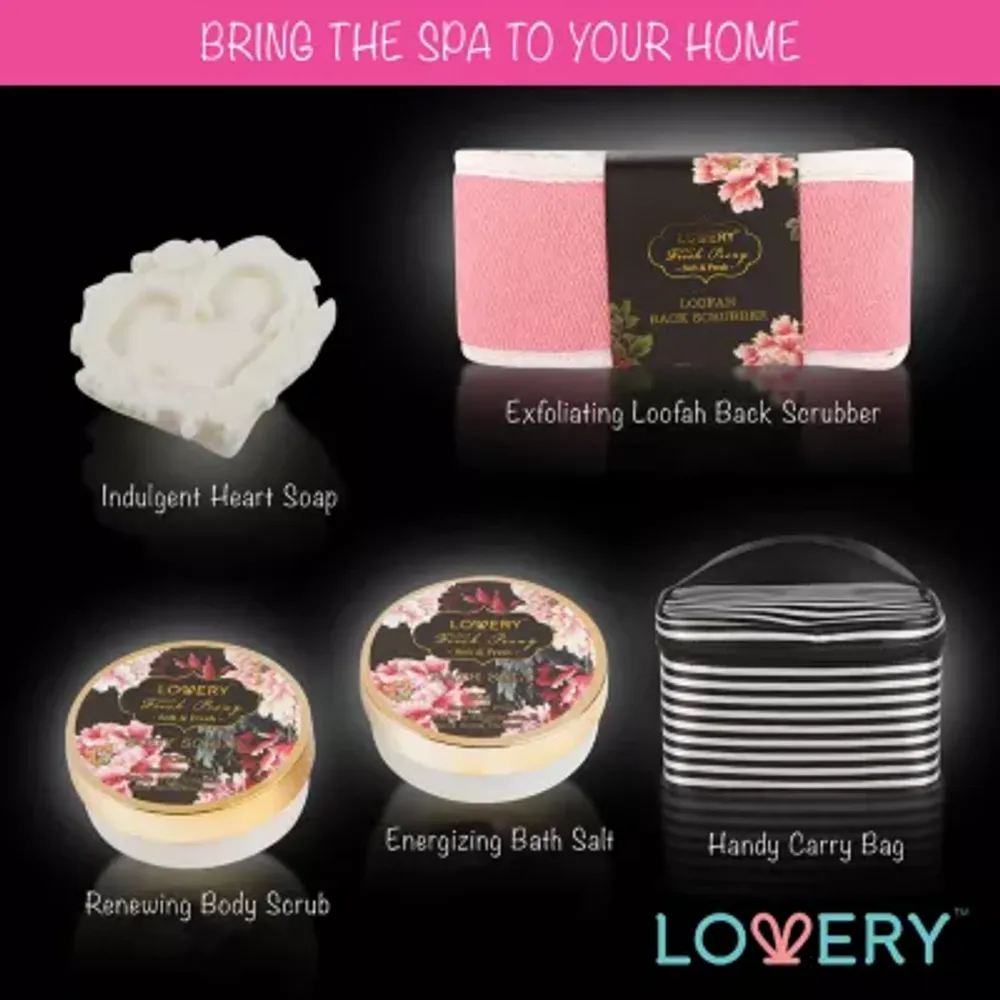 Lovery Fresh Peony Spa Gift Basket - 10pc Self Care Cosmetic Bag