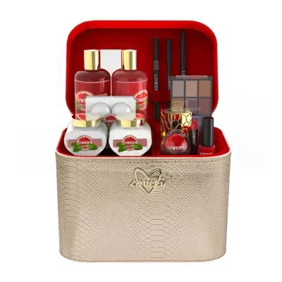 Lovery Pink Grapefruit Home Bath And Makeup Kit - 18pc Train Case Gift Set