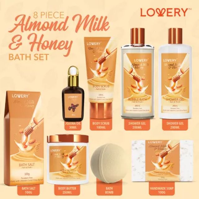 Lovery Almond Milk & Honey Home Spa Gift Set - 9pc Bath And Body Kit