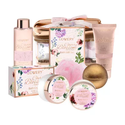Lovery Gift Basket In Cherry Blossom Home Bath Set - 8pc Relaxation Gift