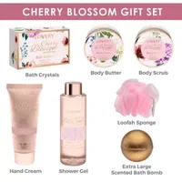 Lovery Gift Basket In Cherry Blossom Home Bath Set - 8pc Relaxation Gift