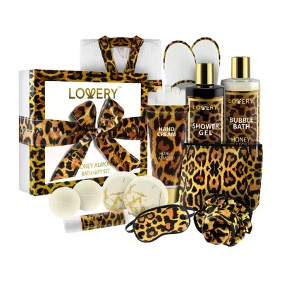 Lovery Luxe Leopard Honey Almond Bath Gift Box - 17pc Home Spa Kit