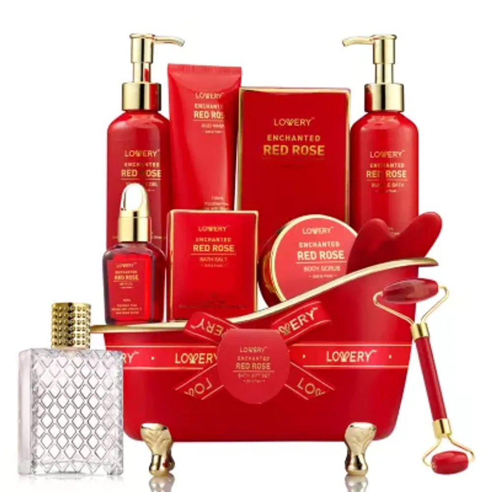 Lovery Red Rose Home Spa And Bath Basket - 11pc Holiday Self Care Gift