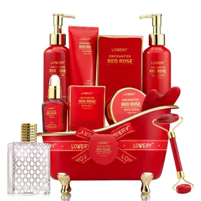 Lovery Red Rose Home Spa And Bath Basket - 11pc Holiday Self Care Gift