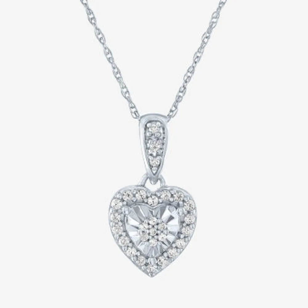 Yes Womens 1/10 CT. T.W. Natural White Diamond Sterling Silver Heart Pendant Necklaces