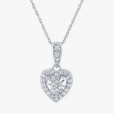Yes Womens 1/10 CT. T.W. Natural White Diamond Sterling Silver Heart Pendant Necklaces