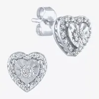 Yes, Please! 1/10 CT. T.W. Natural Diamond Sterling Silver 8.1mm Heart Stud Earrings