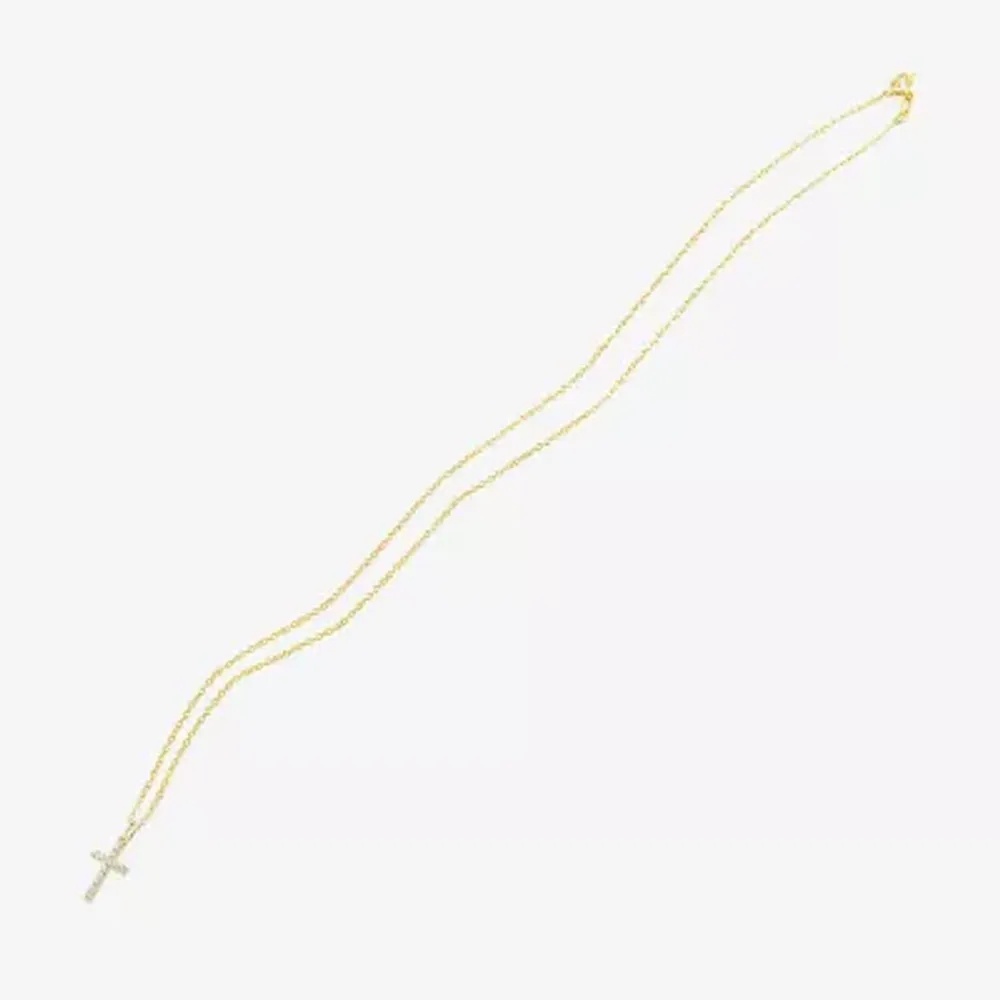 Silver Treasures Cubic Zirconia 14K Gold Over Silver 18 Inch Cable Cross Pendant Necklace