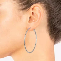 Silver Reflections Pure Silver Over Brass Hoop Earrings