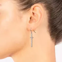 Sparkle Allure Crystal Pure Silver Over Brass Cross Drop Earrings