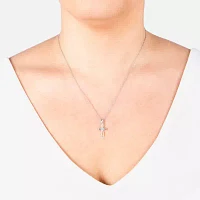 Silver Treasures Cubic Zirconia Sterling Silver Openwork Cross Pendant Necklace