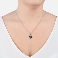 Sparkle Allure Paw Print Womens Black Pure Silver Over Brass Pendant Necklaces