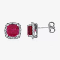 Lab-Created Ruby & White Sapphire Sterling Silver Halo Stud Earrings