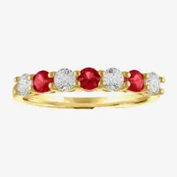 Womens Lab Created Red Ruby 10K Gold Stackable Ring