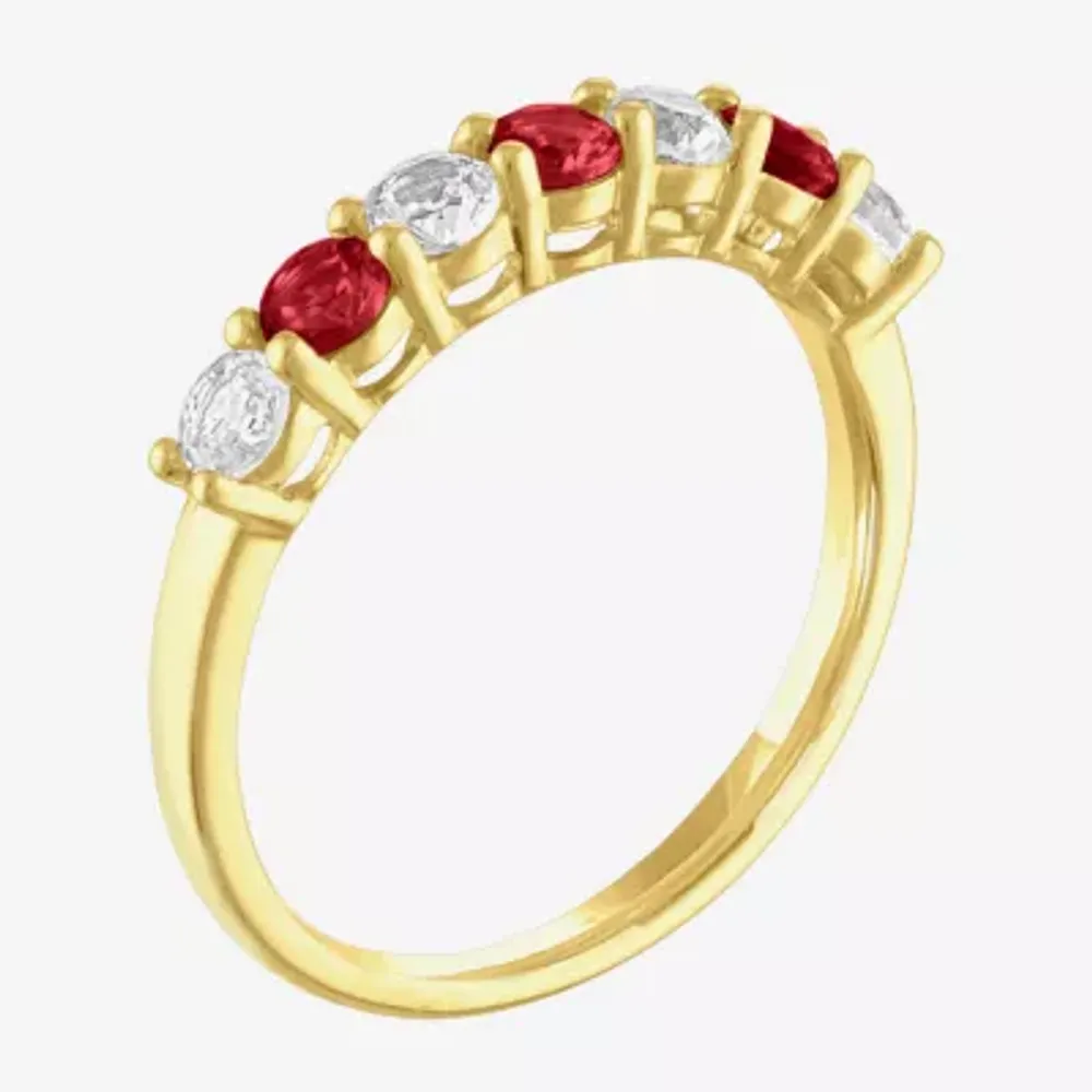 Womens Lab Created Red Ruby 10K Gold Stackable Ring