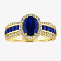 Womens Lab Created Blue Sapphire 10K Gold Cocktail Ring