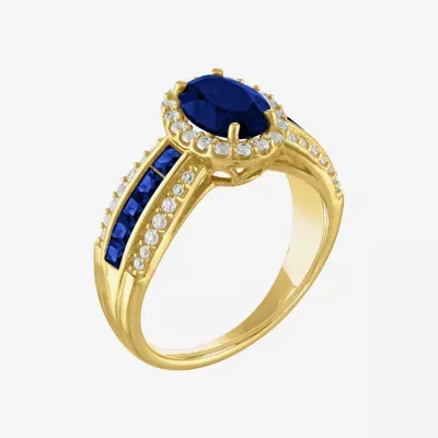 Womens Lab Created Blue Sapphire 10K Gold Cocktail Ring