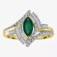 Womens 1/5 CT. T.W. Diamond & Genuine Emerald 10K Gold Cocktail Ring