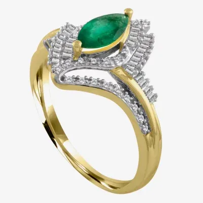 Womens 1/5 CT. T.W. Diamond & Genuine Emerald 10K Gold Cocktail Ring