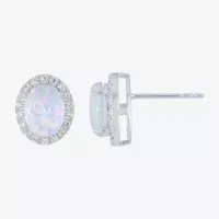 Lab Created White Opal Sterling Silver 11.5mm Stud Earrings