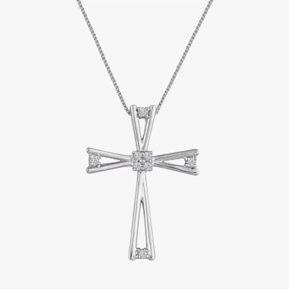 Womens Diamond-Accent 10K White Gold Pendant Necklace
