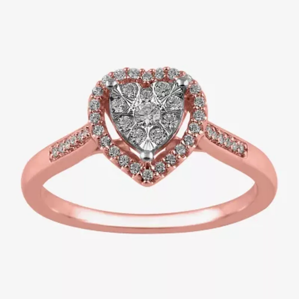 Womens 1/4 CT. T.W. Natural White Diamond 10K Rose Gold Heart Halo Cocktail Ring