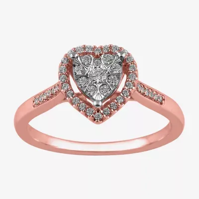 Womens 1/4 CT. T.W. Natural White Diamond 10K Rose Gold Heart Halo Cocktail Ring