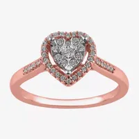 Womens 1/4 CT. T.W. Mined White Diamond 10K Rose Gold Heart Halo Cocktail Ring