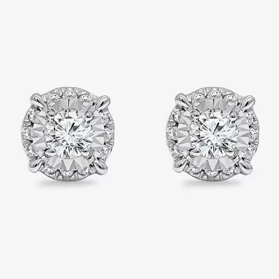 1 CT. T.W. Natural White Diamond 10K White Gold 6.8mm Round Stud Earrings