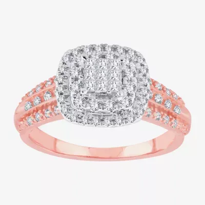 1/2 CT. T.W. Diamond Cushion Shape Side Stone Halo Engagement Ring 10K or 14K Gold