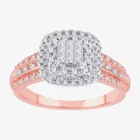 1/2 CT.T.W. Natural Diamond Cushion Shape Side Stone Halo Engagement Ring 10K or 14K Gold