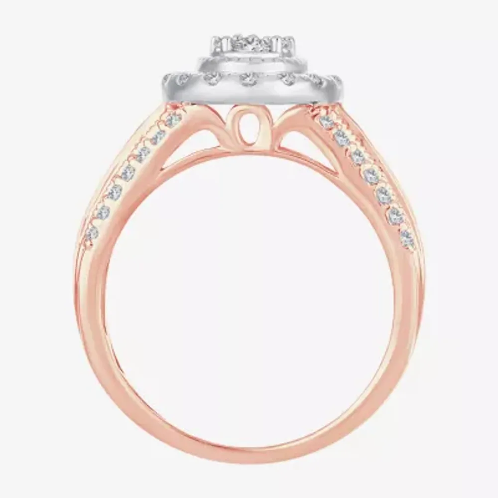 Womens 1 CT. T.W. Mined White Diamond 10K Rose Gold Oval Halo Engagement Ring
