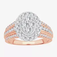 Womens 1 CT. T.W. Natural White Diamond 10K Rose Gold Oval Halo Engagement Ring