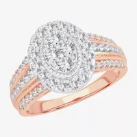 Womens 1 CT. T.W. Natural White Diamond 10K Rose Gold Oval Halo Engagement Ring