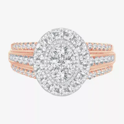 Womens 1 CT. T.W. Mined White Diamond 10K Rose Gold Oval Halo Engagement Ring