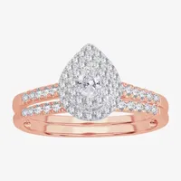 Womens 1/2 CT.T.W. Natural Diamond 10K or 14K Rose Gold Pear Halo Bridal Set