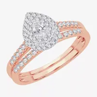 Womens 1/ CT.T.W. Natural Diamond 10K or 14K Rose Gold Pear Halo Bridal Set