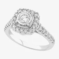 Signature By Modern Bride (G-H / Si2) Womens 1 CT. T.W. Lab Grown White Diamond 10K White Gold Cushion Side Stone Halo Engagement Ring