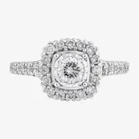 Signature By Modern Bride (G-H / Si2) Womens 1 CT. T.W. Lab Grown White Diamond 10K White Gold Cushion Side Stone Halo Engagement Ring