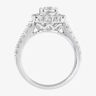 Signature By Modern Bride (G-H / Si2) Womens CT. T.W. Lab Grown White Diamond 10K White Gold Cushion Side Stone Halo Engagement Ring